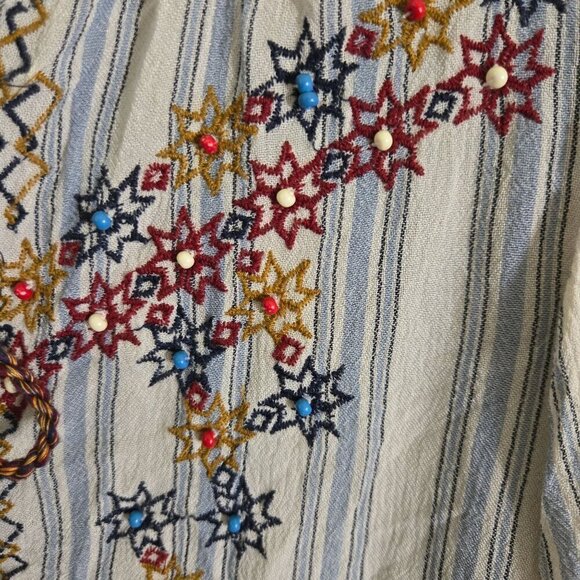 Pull&Bear Bohemian Embroidered Beaded Peasant Top Flowy 1/2 Sleeves Made In Indi - Picture 4 of 6